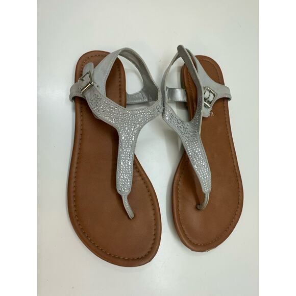 Rampage Womens Sandals Size Unknown Gray Thong Gemmed Side Buckle Flat - Picture 2 of 13